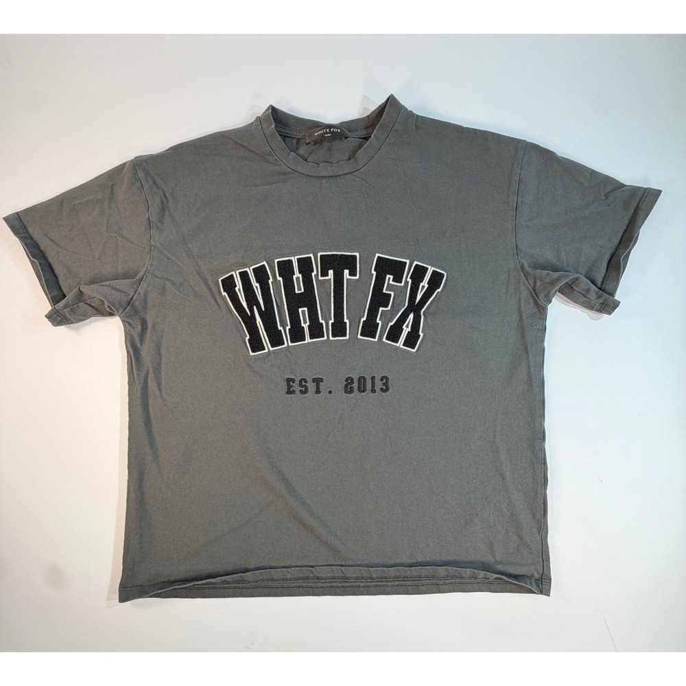 White Fox Boutique WHT FX Est 2013 Varsity Patch T-Shirt Gray S/M